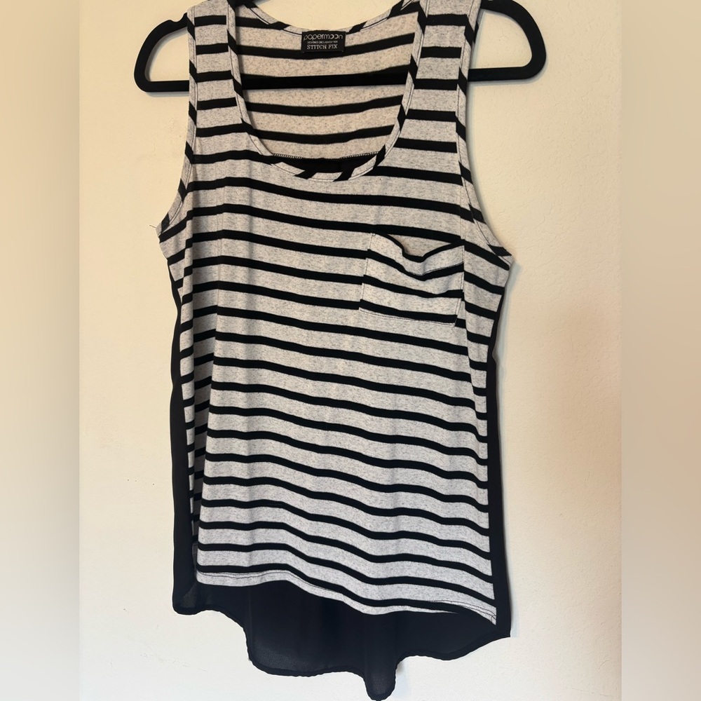 Stitch Fix Papermoon Gray Black Stripe Mixed Media Tank Top